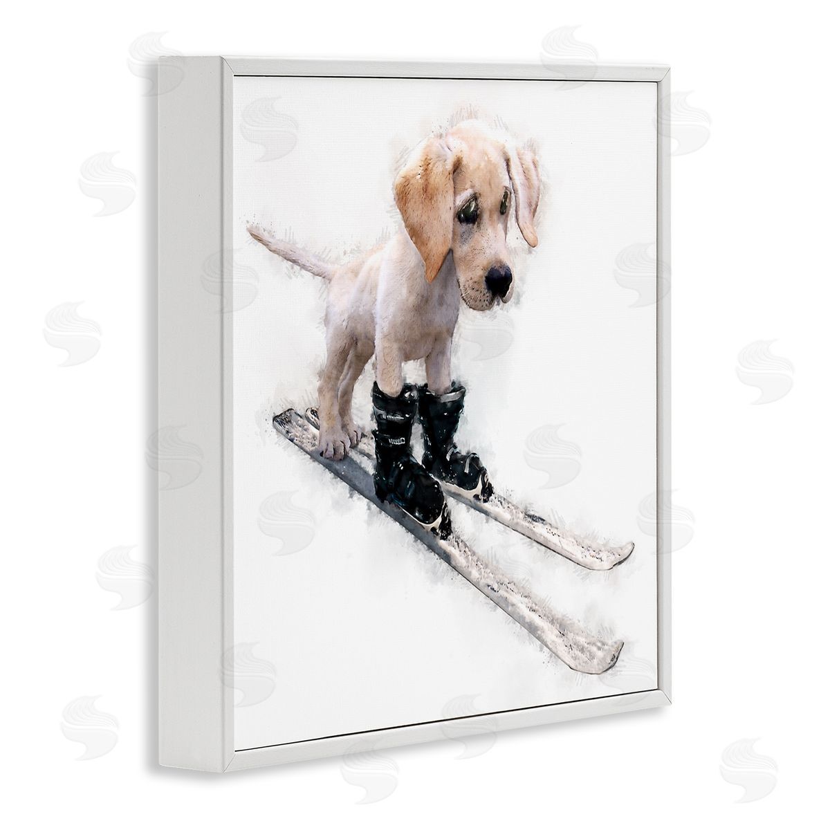 Kim Curinga Puppy Skiing Winter Pet White Framed Glicee Wall Art Print