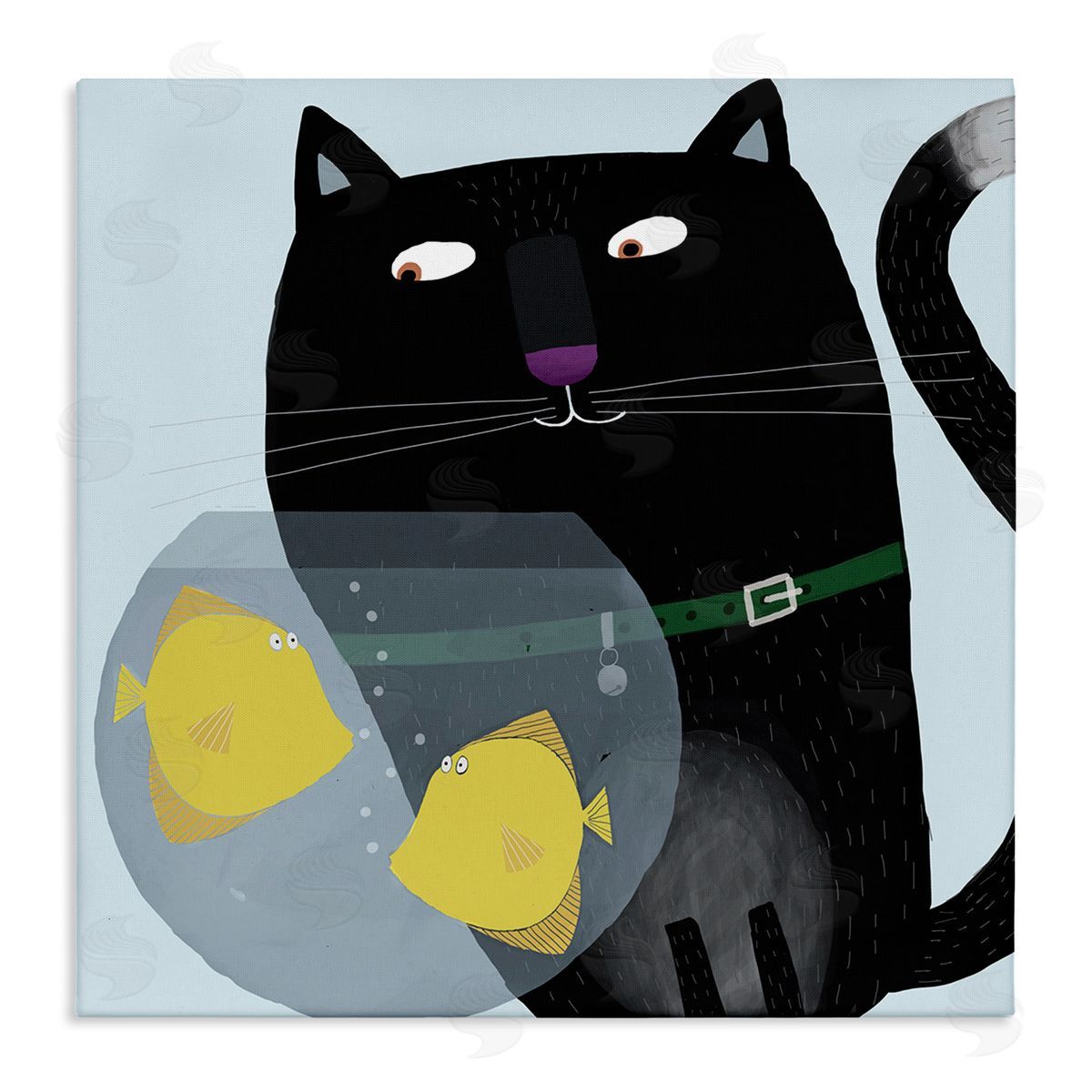 Carla Daly Black Cat Eyeing Fish Bowl Stretched Canvas Wall Art Print