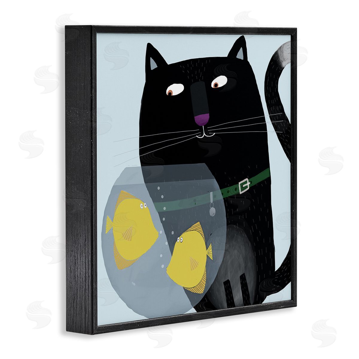 Carla Daly Black Cat Eyeing Fish Bowl Black Framed Glicee Wall Art Print