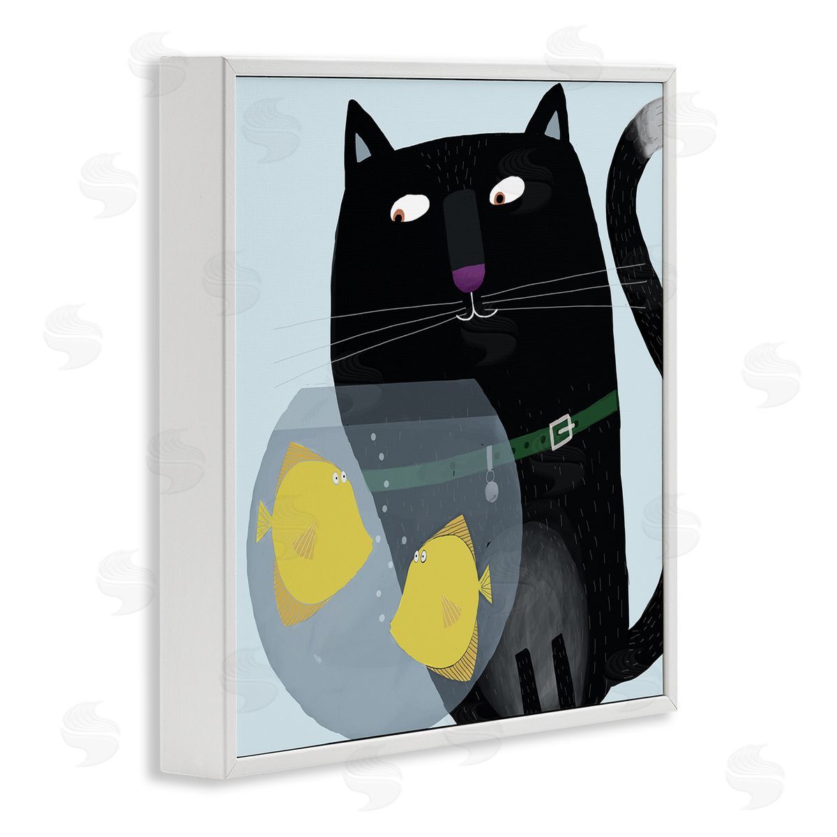 Carla Daly Black Cat Eyeing Fish Bowl White Framed Glicee Wall Art Print