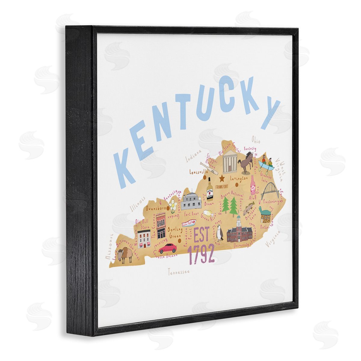 Carla Daly Kentucky Map Tourist Spots Black Framed Glicee Wall Art Print