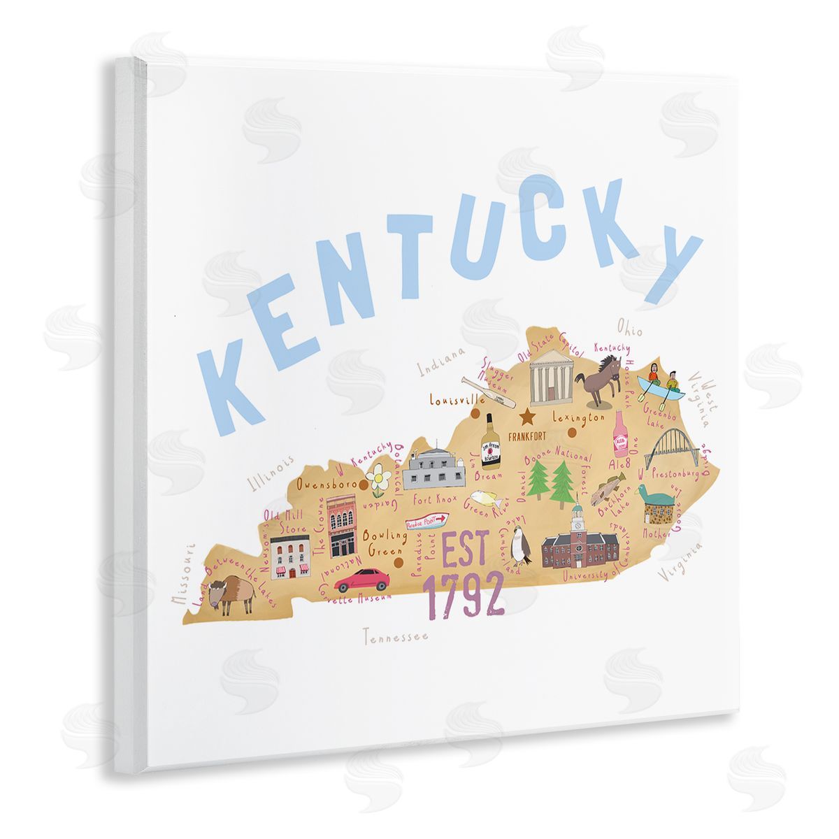 Carla Daly Kentucky Map Tourist Spots Wooden Wall Plaque Art Print