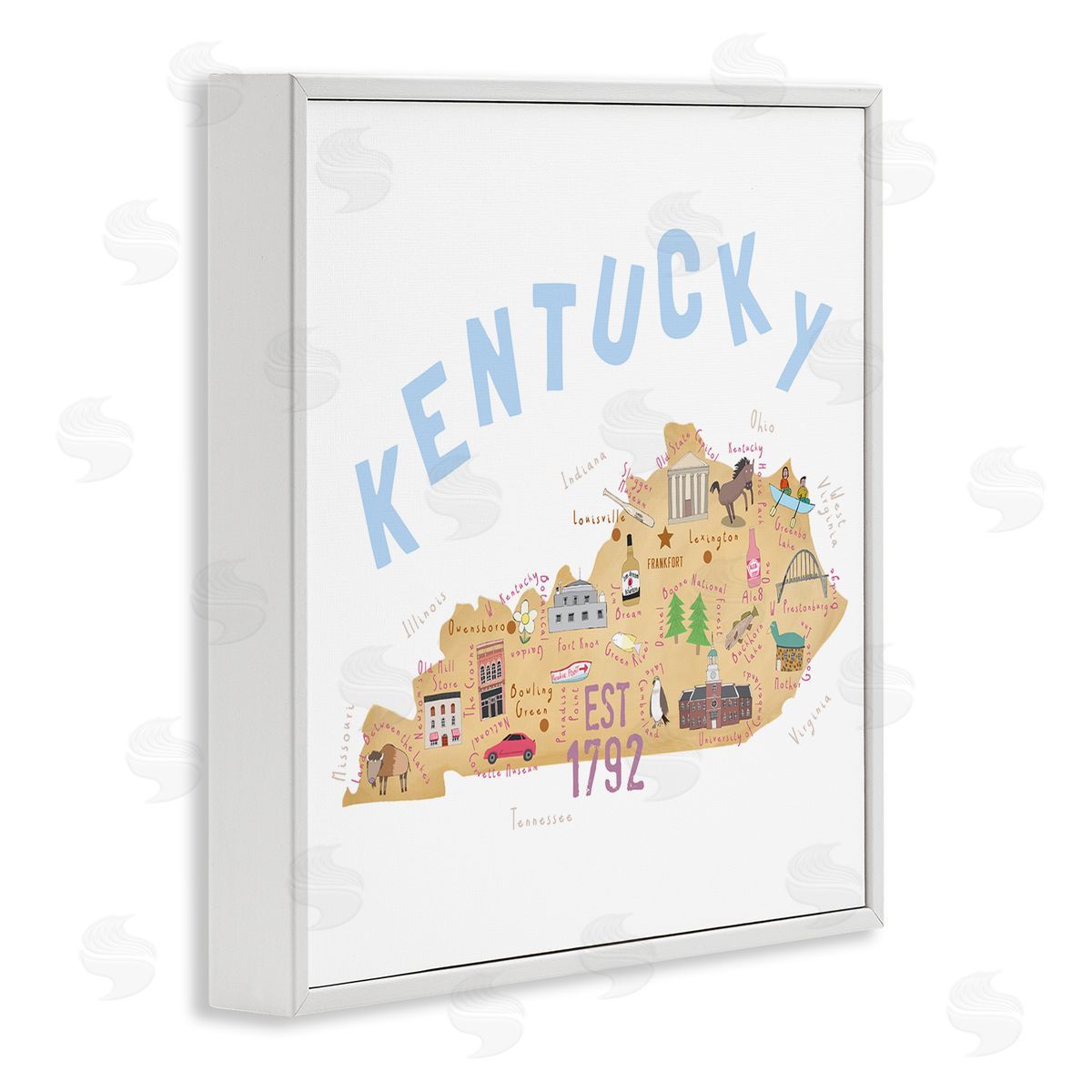 Carla Daly Kentucky Map Tourist Spots White Framed Glicee Wall Art Print
