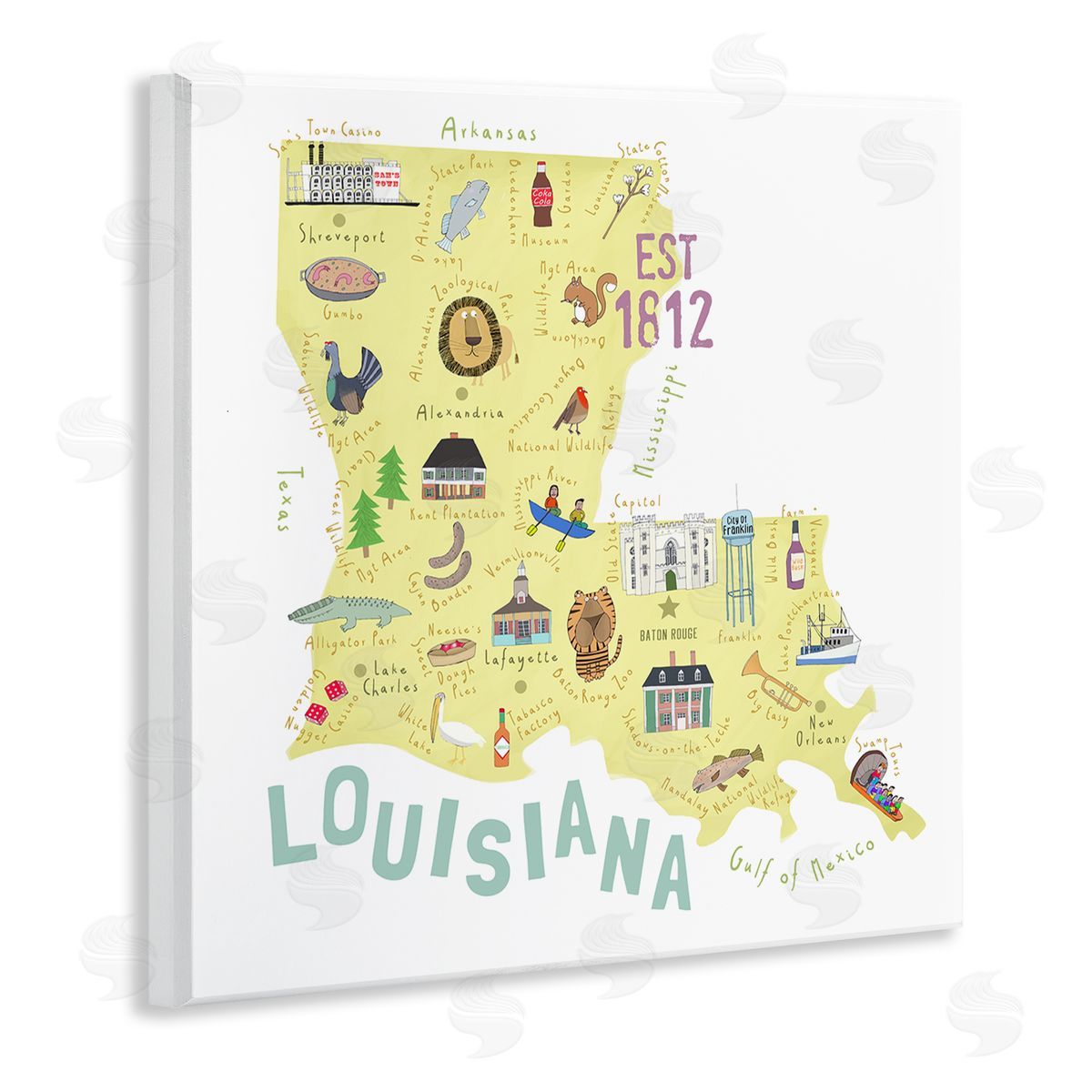 Carla Daly Louisiana State Landmarks Map Wooden Wall Plaque Art Print