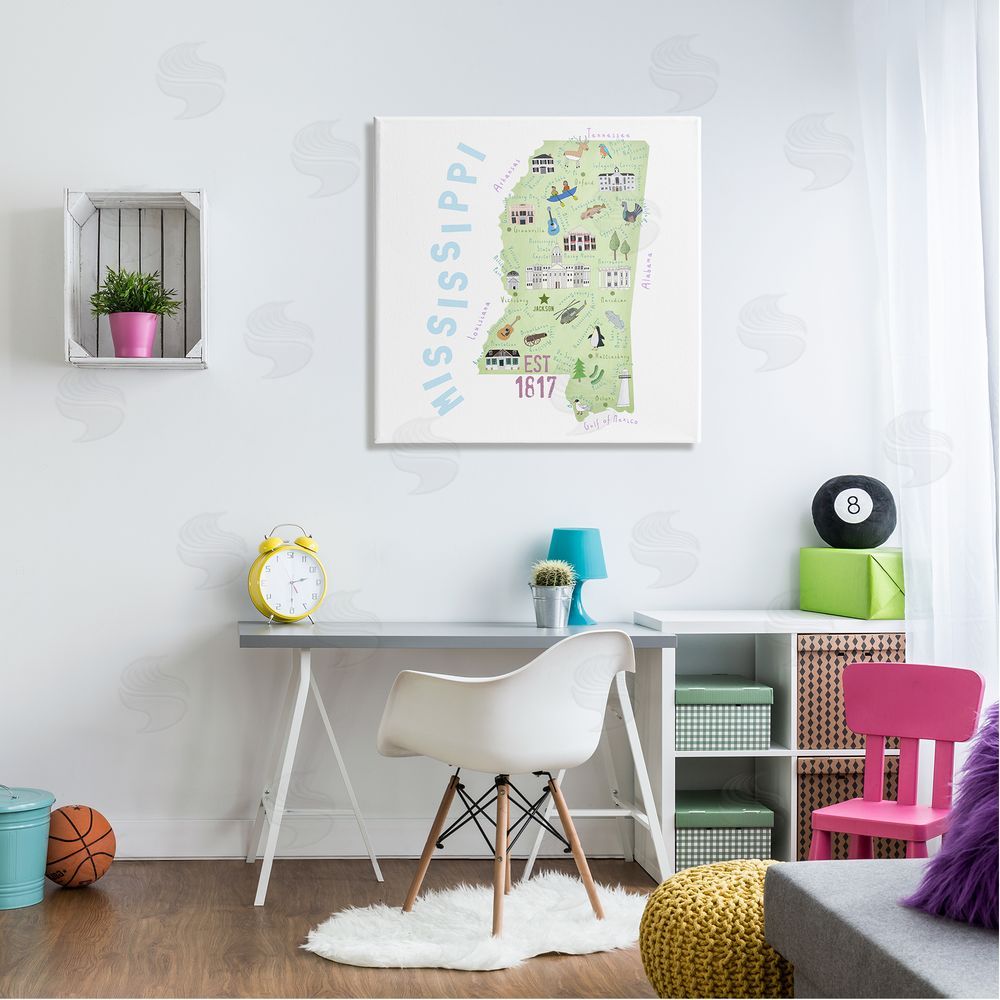 Carla Daly Mississippi Landmarks Drawings Map Canvas Wall Art in Room
