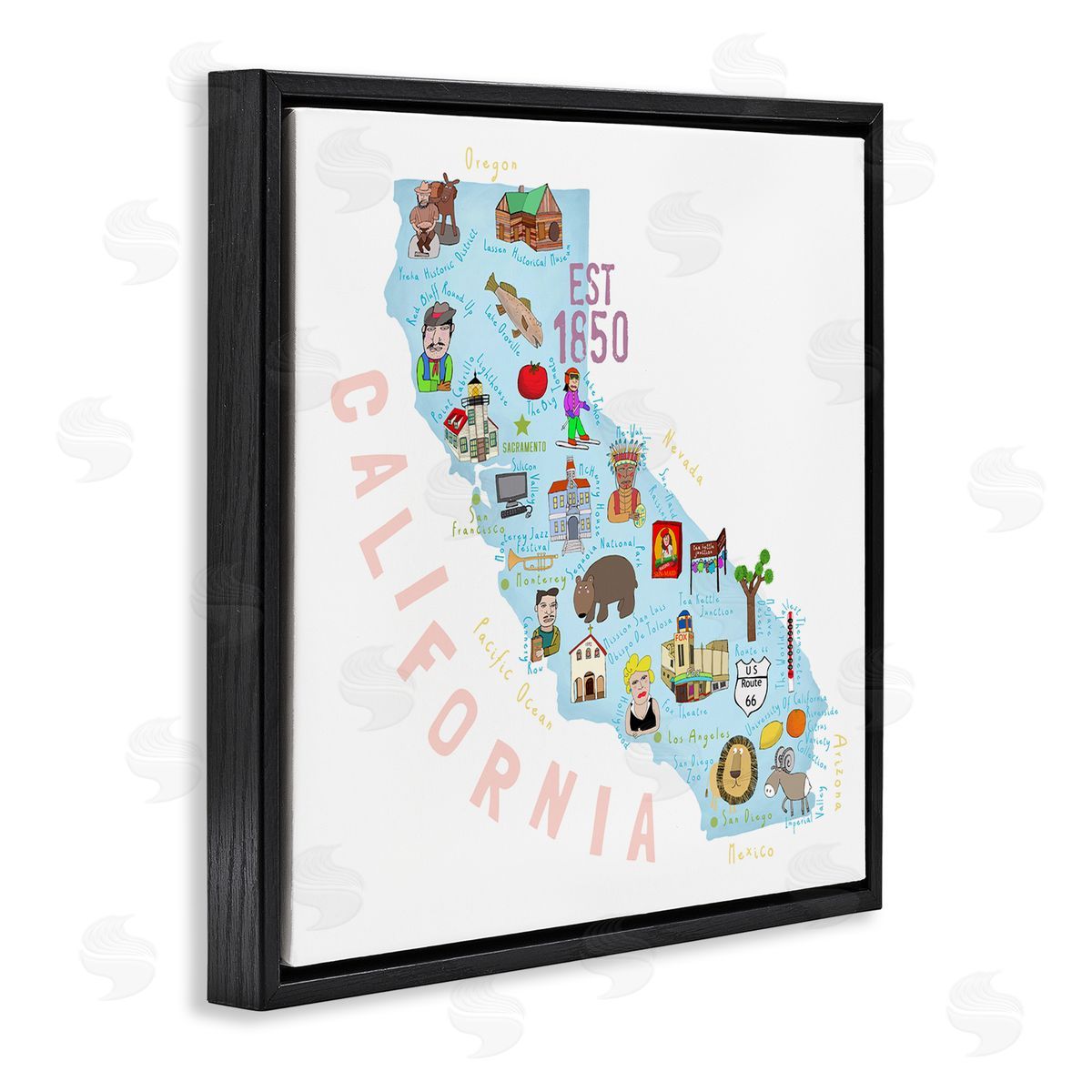 Carla Daly California Tourist Spots State Black Floating Frame Canvas Wall Art Print