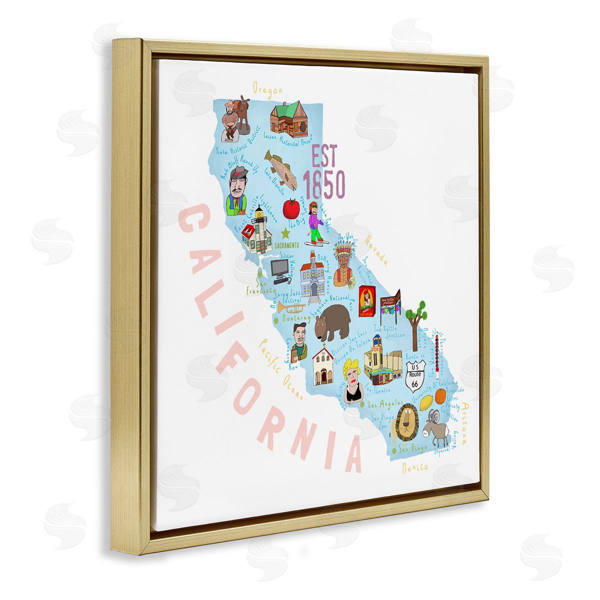 Carla Daly California Tourist Spots State Gold Floating Frame Canvas Wall Art Print