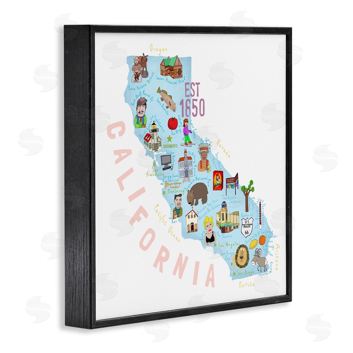 Carla Daly California Tourist Spots State Black Framed Glicee Wall Art Print