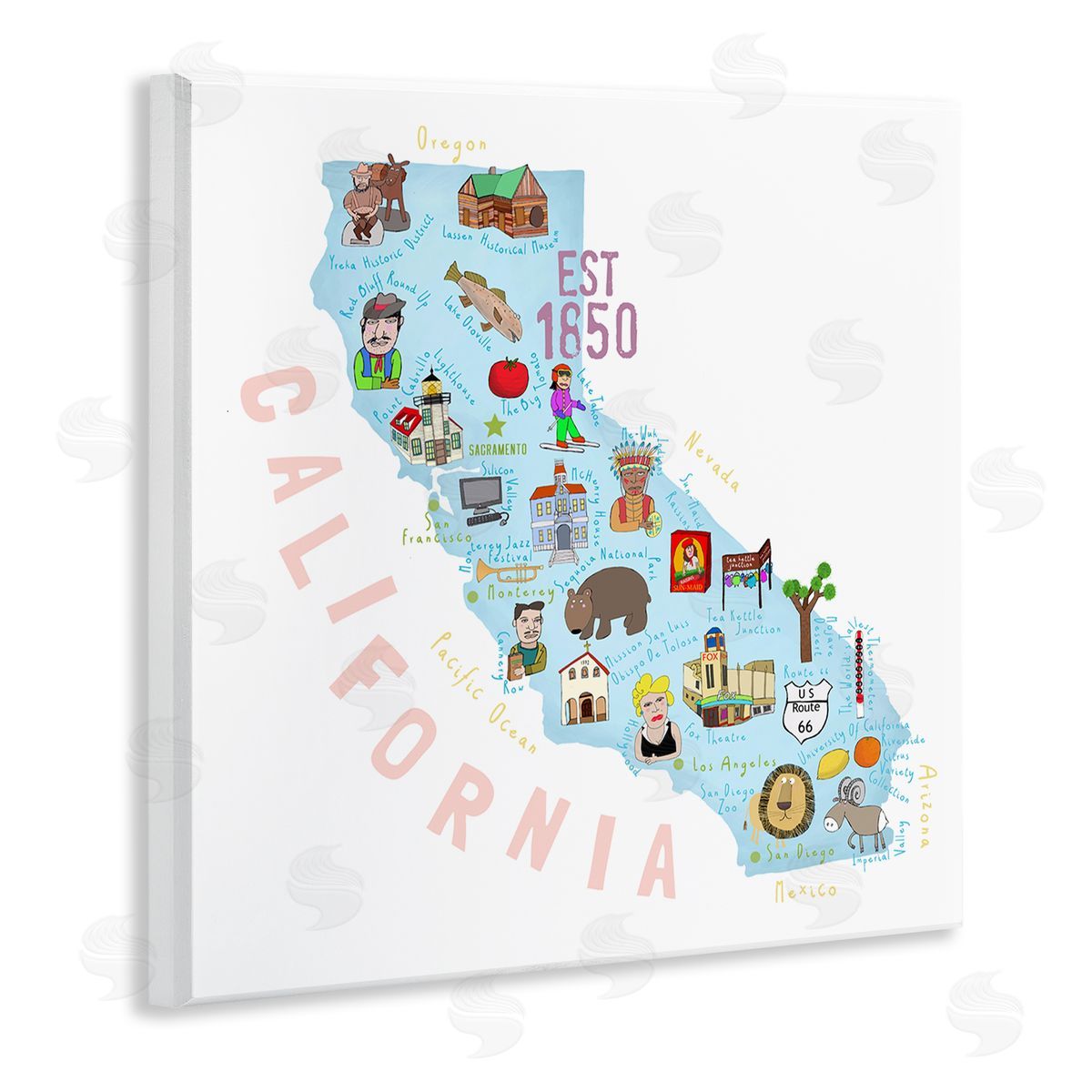 Carla Daly California Tourist Spots State Wooden Wall Plaque Art Print