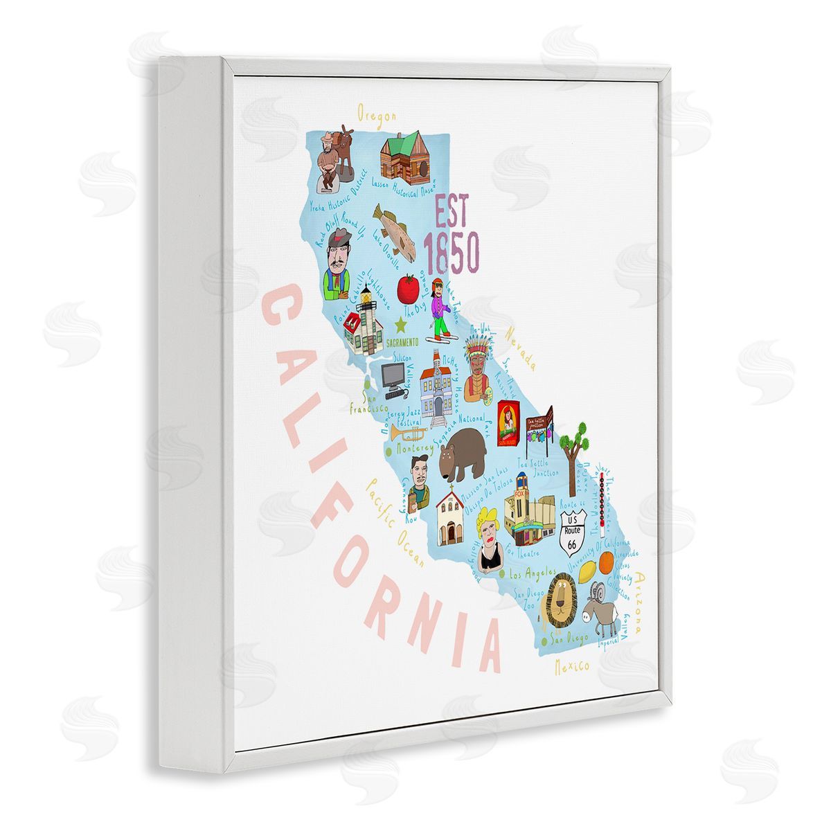 Carla Daly California Tourist Spots State White Framed Glicee Wall Art Print