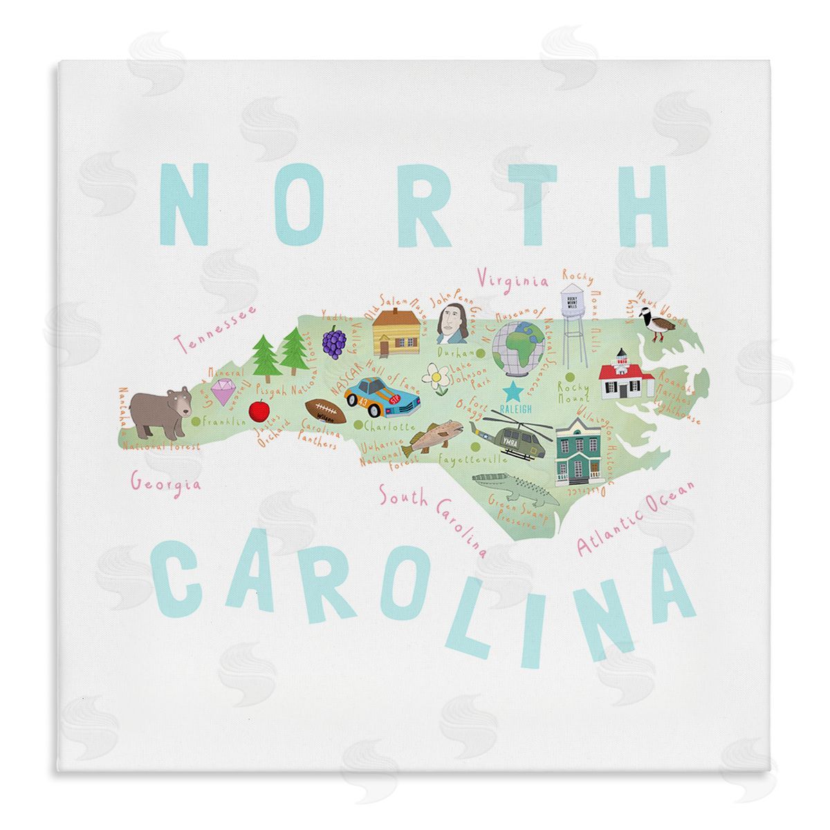 Carla Daly North Carolina Tourist Diagram Stretched Canvas Wall Art Print