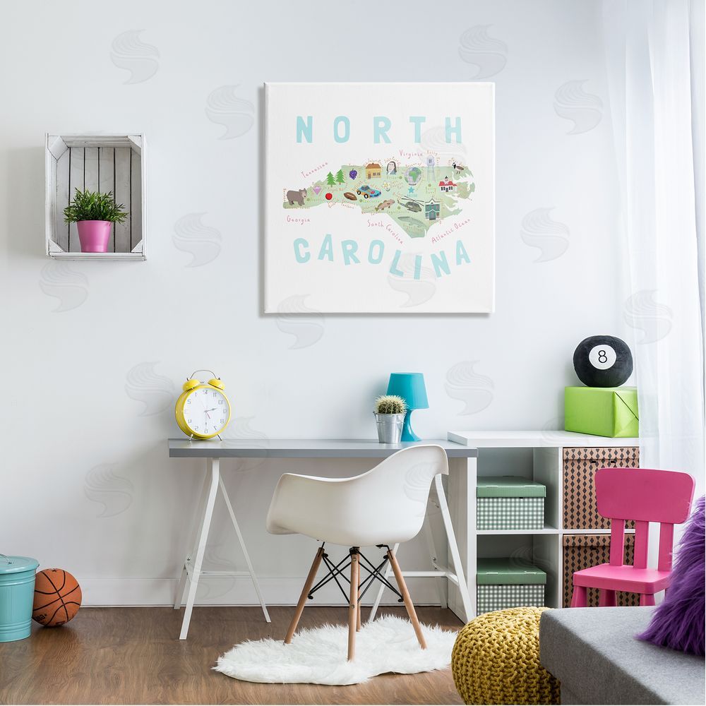 Carla Daly North Carolina Tourist Diagram Canvas Wall Art in Room