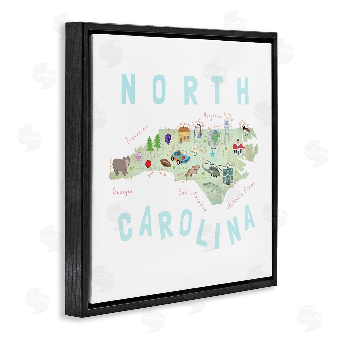 Carla Daly North Carolina Tourist Diagram Black Floating Frame Canvas Wall Art Print