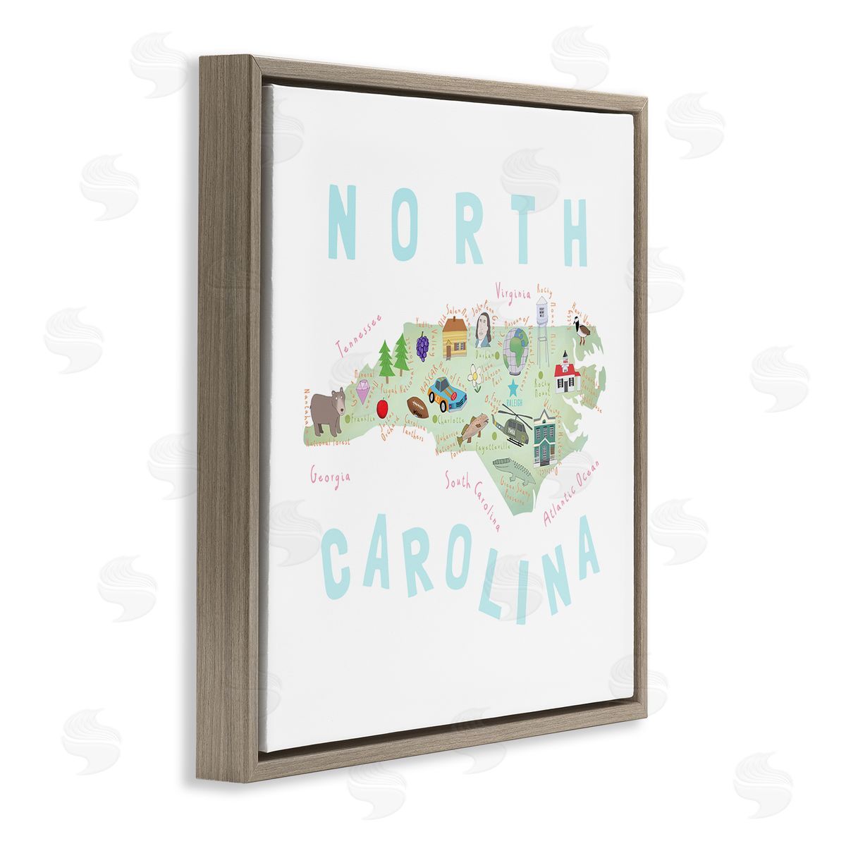 Carla Daly North Carolina Tourist Diagram Brown Floating Frame Canvas Wall Art Print
