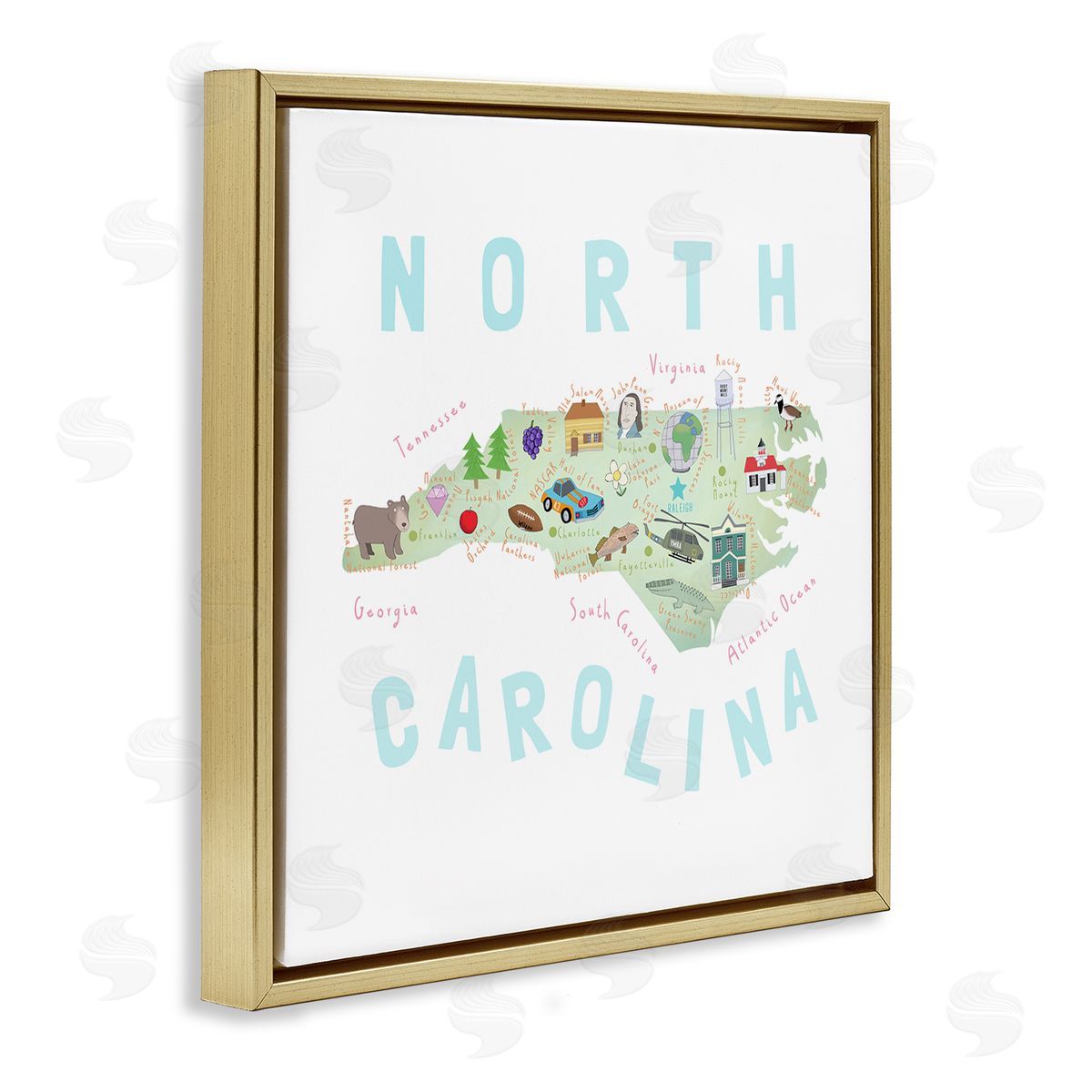 Carla Daly North Carolina Tourist Diagram Gold Floating Frame Canvas Wall Art Print
