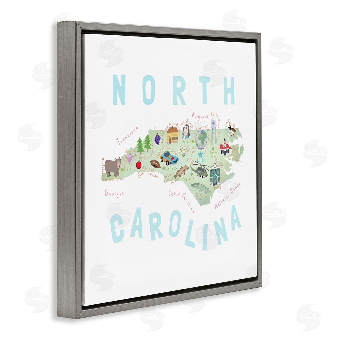 Carla Daly North Carolina Tourist Diagram Gray Floating Frame Canvas Wall Art Print