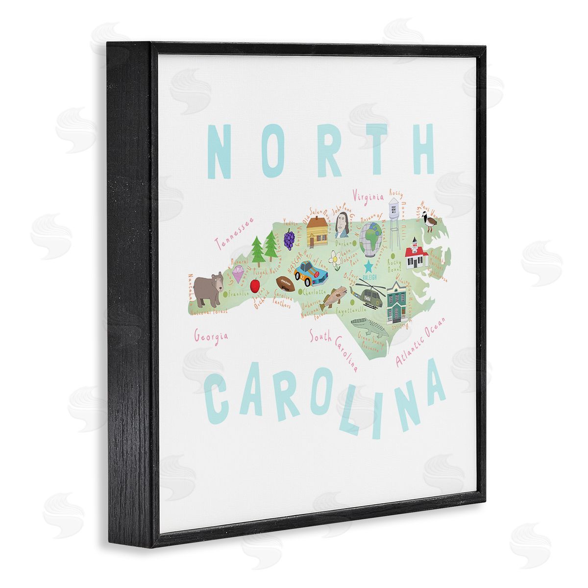 Carla Daly North Carolina Tourist Diagram Black Framed Glicee Wall Art Print