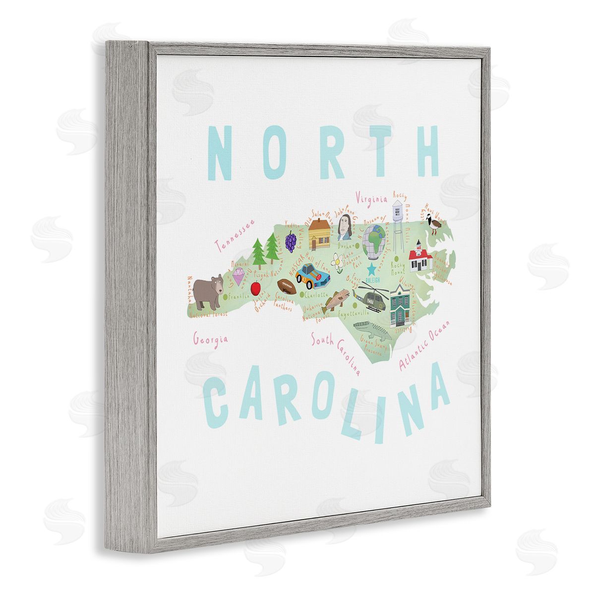 Carla Daly North Carolina Tourist Diagram Gray Framed Glicee Wall Art Print