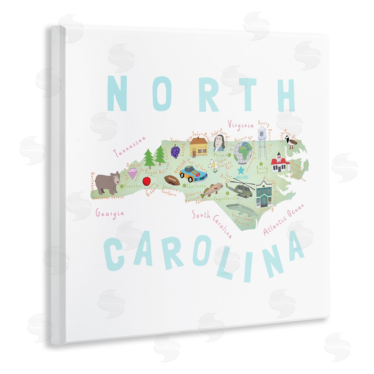 Carla Daly North Carolina Tourist Diagram Wooden Wall Plaque Art Print