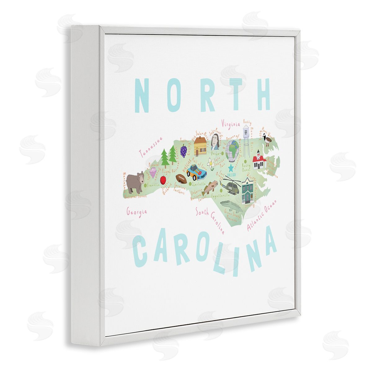 Carla Daly North Carolina Tourist Diagram White Framed Glicee Wall Art Print