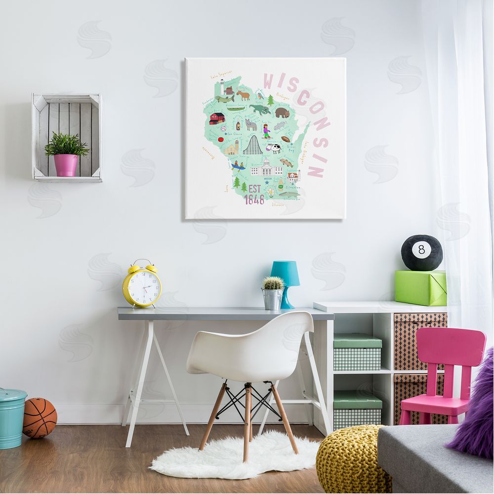 Carla Daly Pastel Wisconsin Landmark Diagram Canvas Wall Art in Room