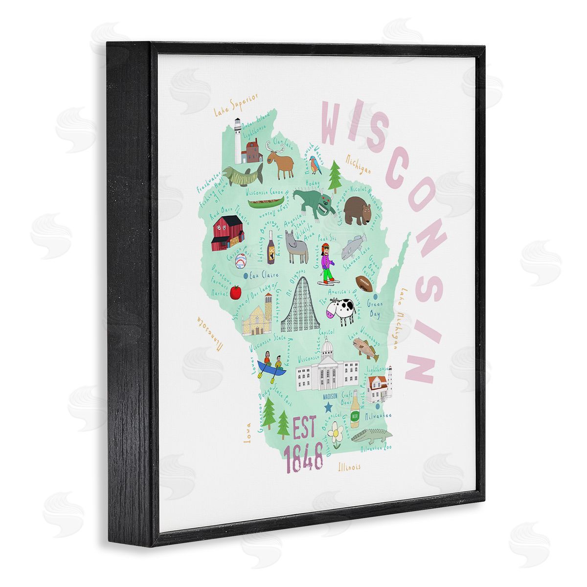 Carla Daly Pastel Wisconsin Landmark Diagram Black Framed Glicee Wall Art Print