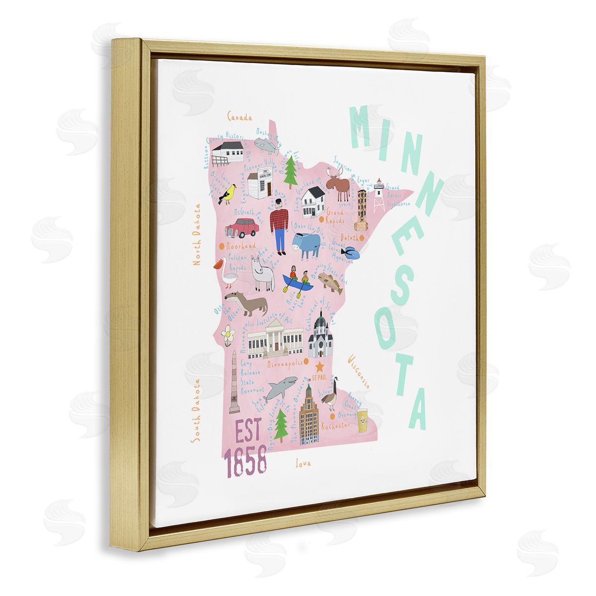 Carla Daly Pastel Minnesota Sights Landmarks Gold Floating Frame Canvas Wall Art Print