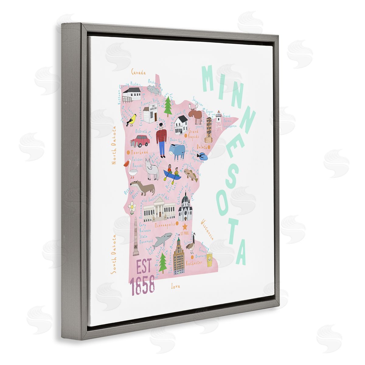 Carla Daly Pastel Minnesota Sights Landmarks Gray Floating Frame Canvas Wall Art Print