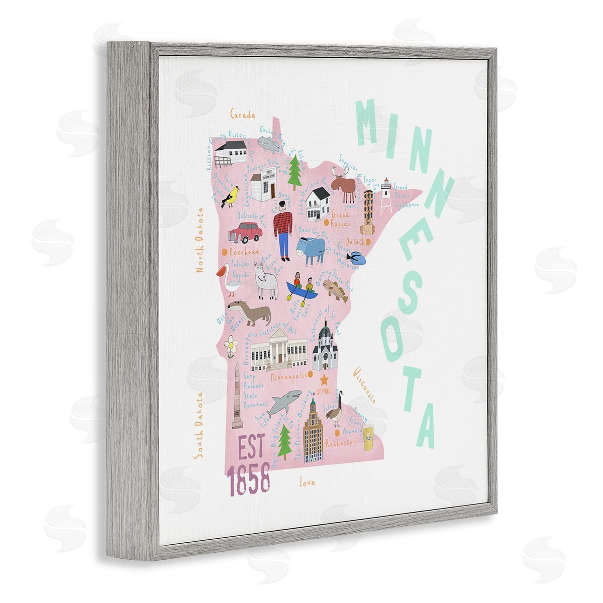 Carla Daly Pastel Minnesota Sights Landmarks Gray Framed Glicee Wall Art Print