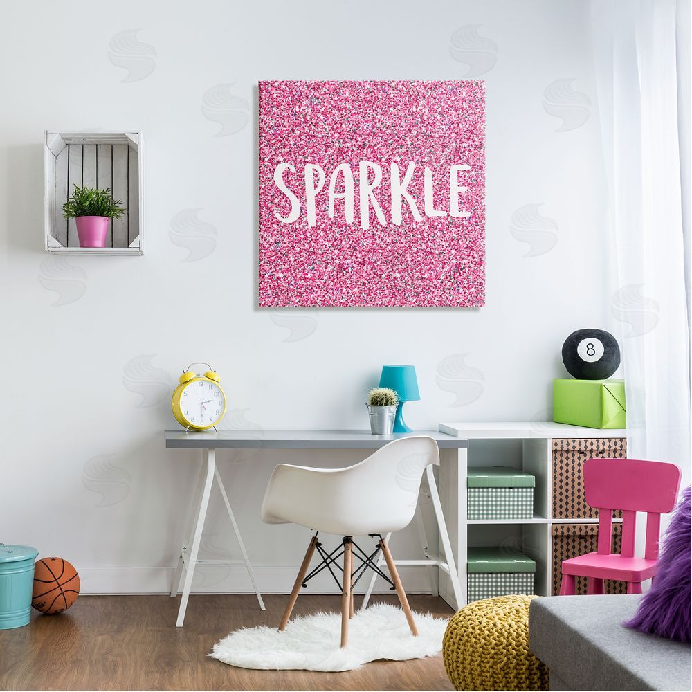 Kim Allen Glam Pink Sparkle Pattern Phrase Canvas Wall Art in Room