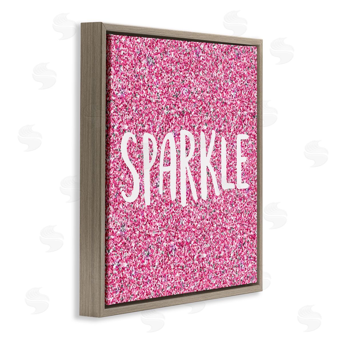Kim Allen Glam Pink Sparkle Pattern Phrase Brown Floating Frame Canvas Wall Art Print