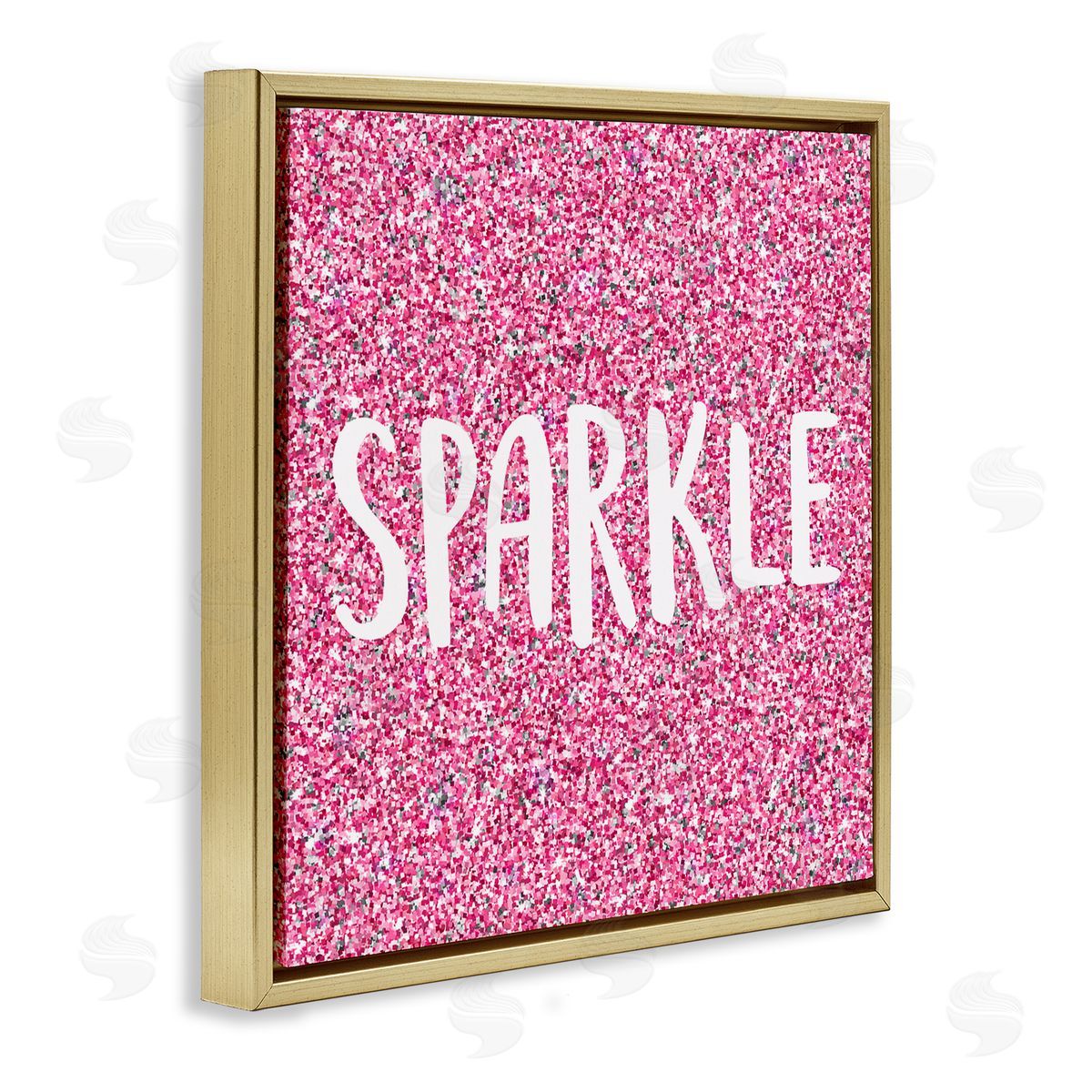 Kim Allen Glam Pink Sparkle Pattern Phrase Gold Floating Frame Canvas Wall Art Print