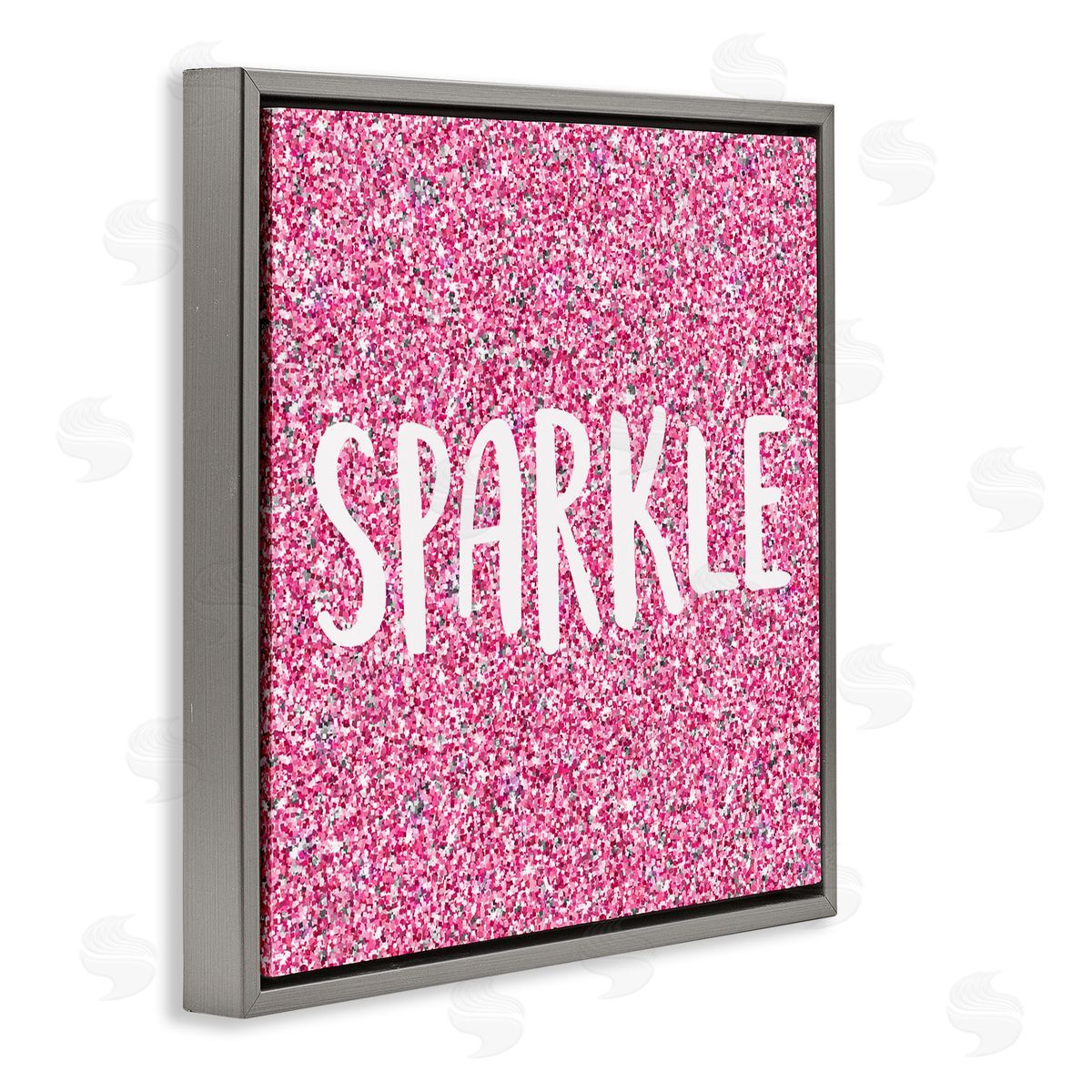 Kim Allen Glam Pink Sparkle Pattern Phrase Gray Floating Frame Canvas Wall Art Print