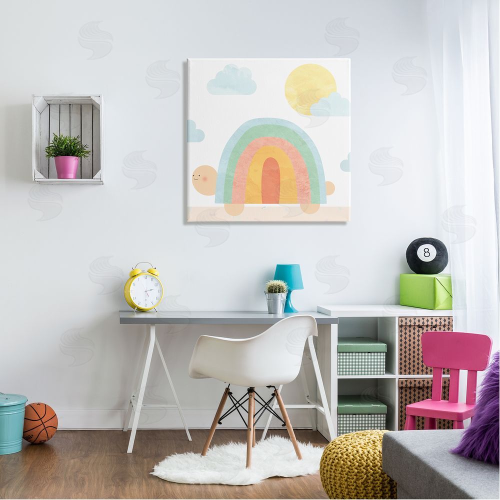 Stupell Studio Rainbow Shape Turtle Shell Scene Canvas Wall Art in Room
