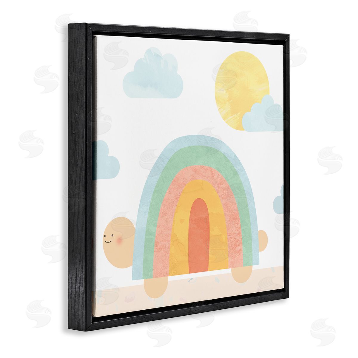 Stupell Studio Rainbow Shape Turtle Shell Scene Black Floating Frame Canvas Wall Art Print