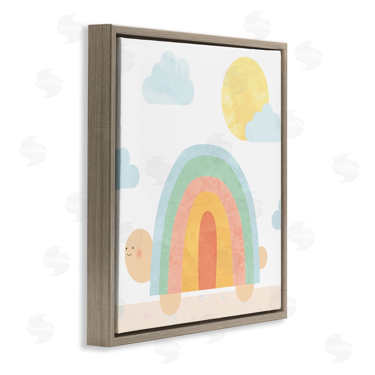 Stupell Studio Rainbow Shape Turtle Shell Scene Brown Floating Frame Canvas Wall Art Print