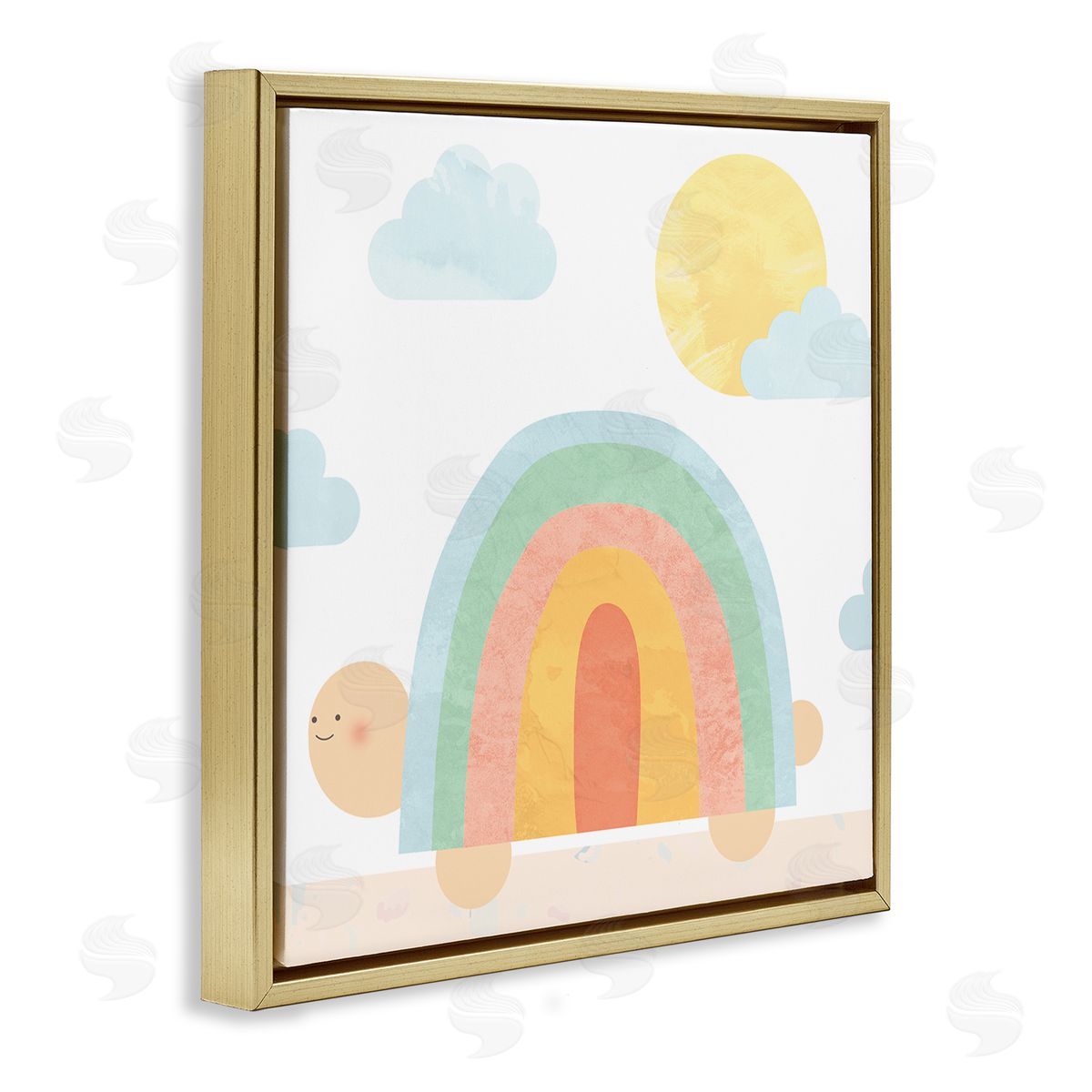 Stupell Studio Rainbow Shape Turtle Shell Scene Gold Floating Frame Canvas Wall Art Print