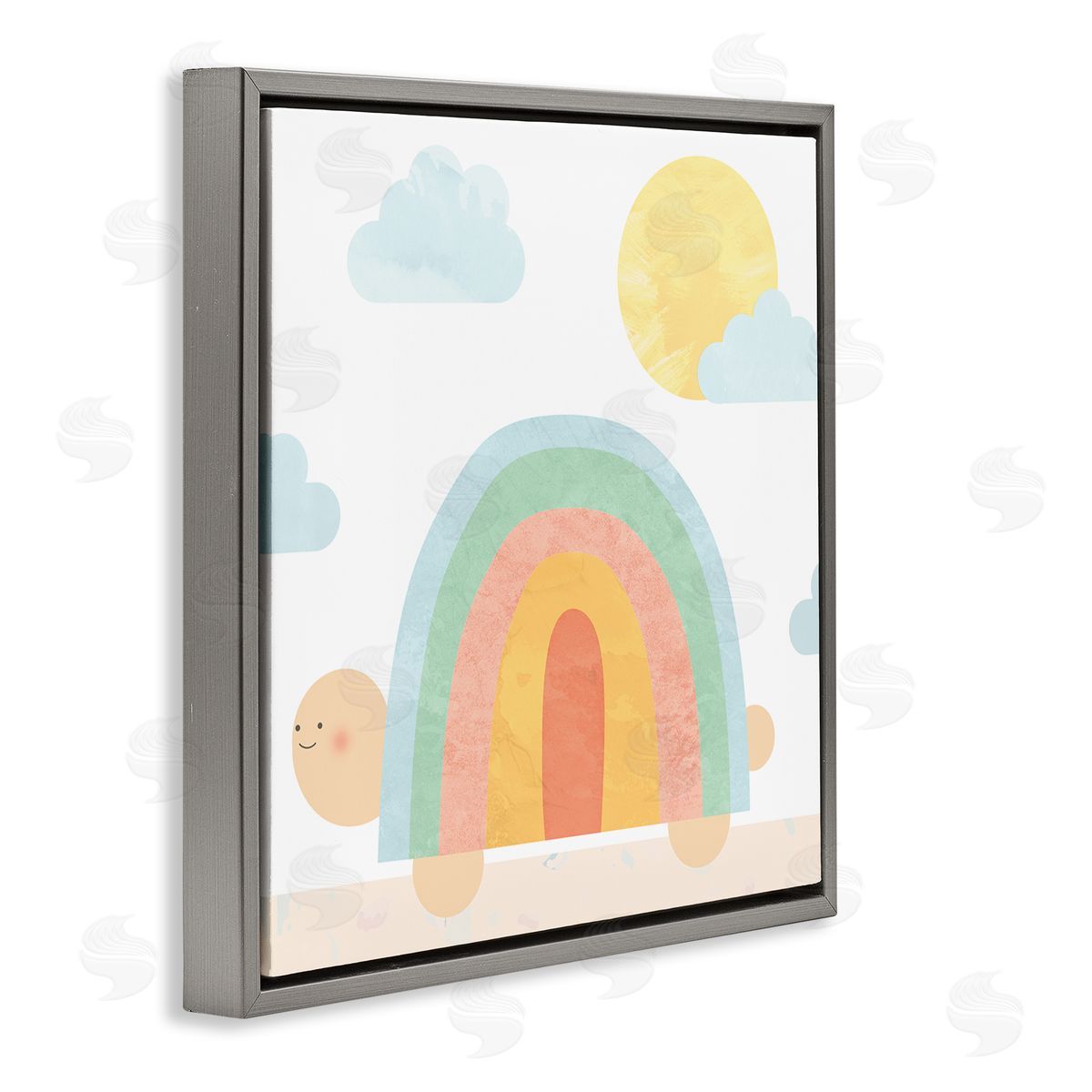 Stupell Studio Rainbow Shape Turtle Shell Scene Gray Floating Frame Canvas Wall Art Print
