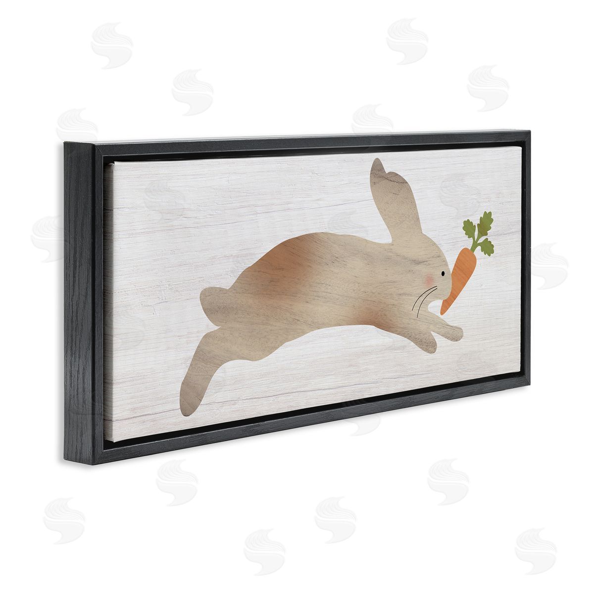 Stupell Studio Rabbit & Carrot Grain Pattern Black Floating Frame Canvas Wall Art Print
