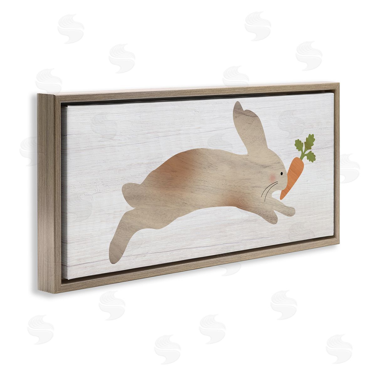 Stupell Studio Rabbit & Carrot Grain Pattern Brown Floating Frame Canvas Wall Art Print