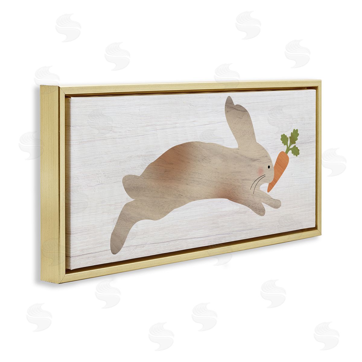 Stupell Studio Rabbit & Carrot Grain Pattern Gold Floating Frame Canvas Wall Art Print