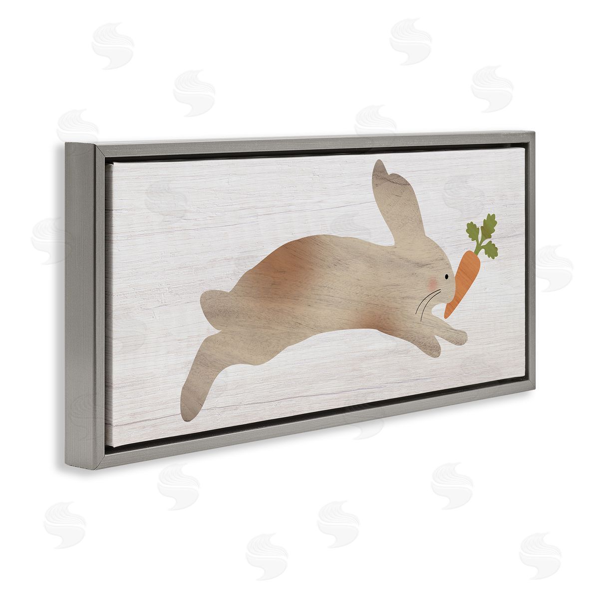 Stupell Studio Rabbit & Carrot Grain Pattern Gray Floating Frame Canvas Wall Art Print