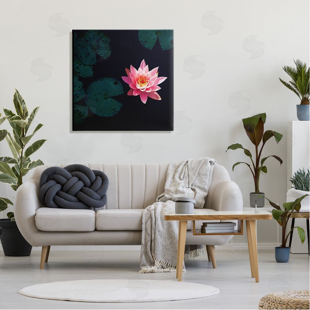 Jessica Manelis Pink Lotus Pond Lily Flower Canvas Wall Art in Room