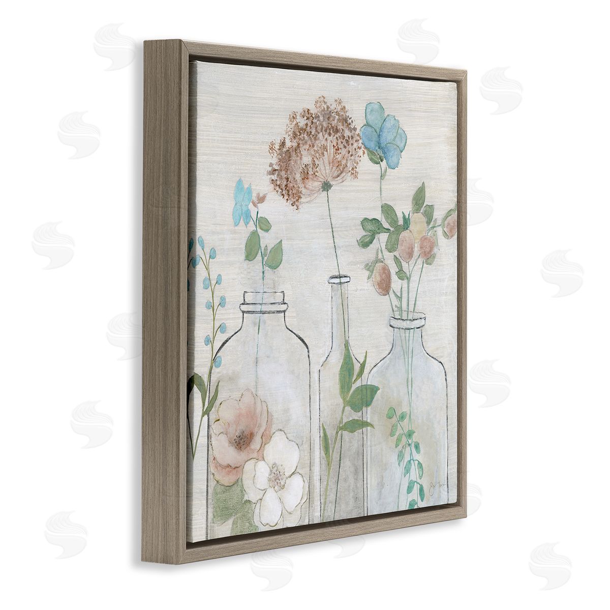 Janet Tava Botanical Herbs Cottage Bouquets Brown Floating Frame Canvas Wall Art Print