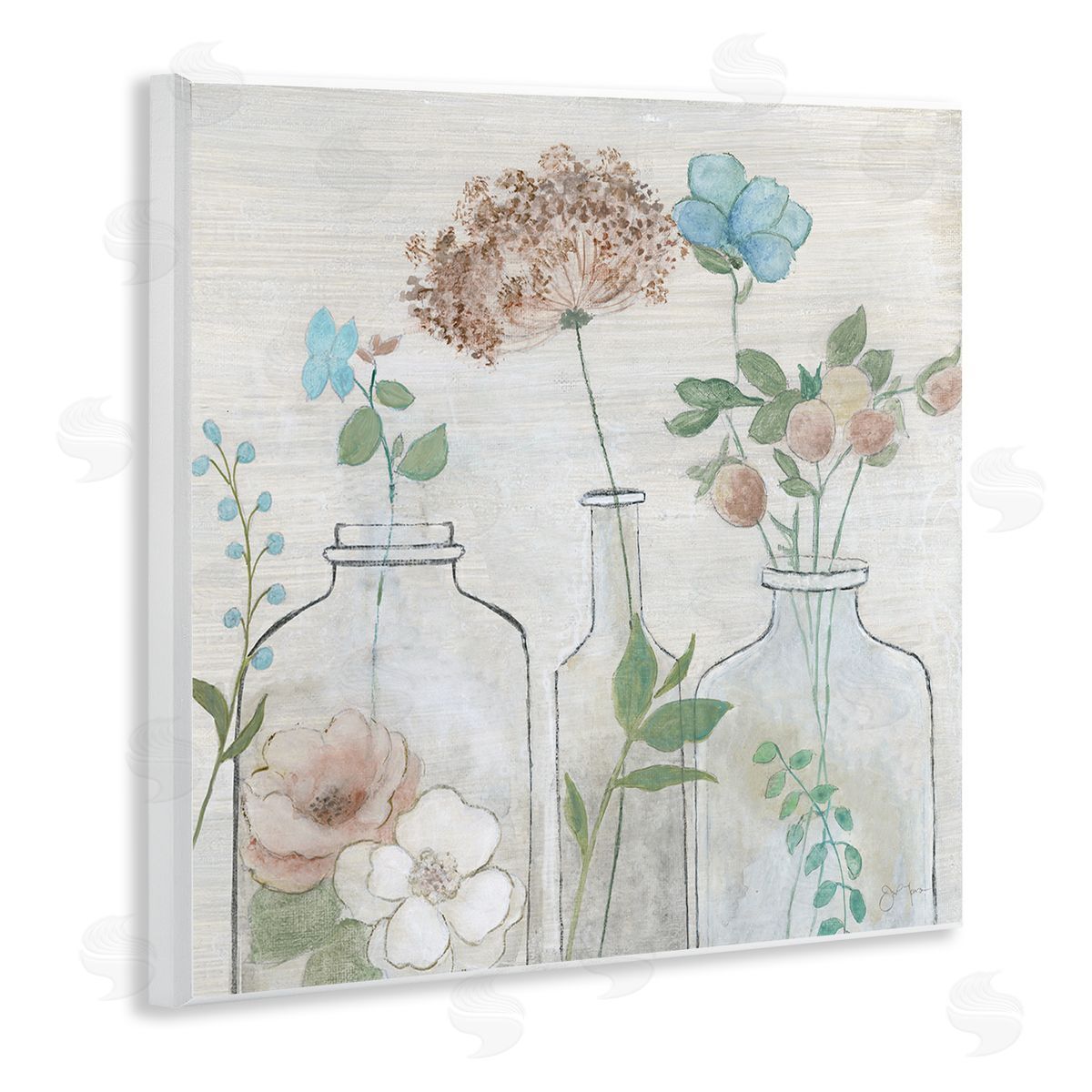 Janet Tava Botanical Herbs Cottage Bouquets Wooden Wall Plaque Art Print