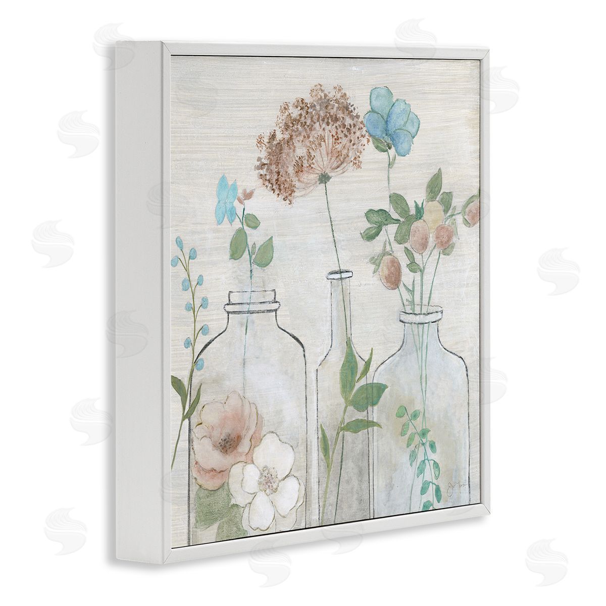 Janet Tava Botanical Herbs Cottage Bouquets White Framed Glicee Wall Art Print