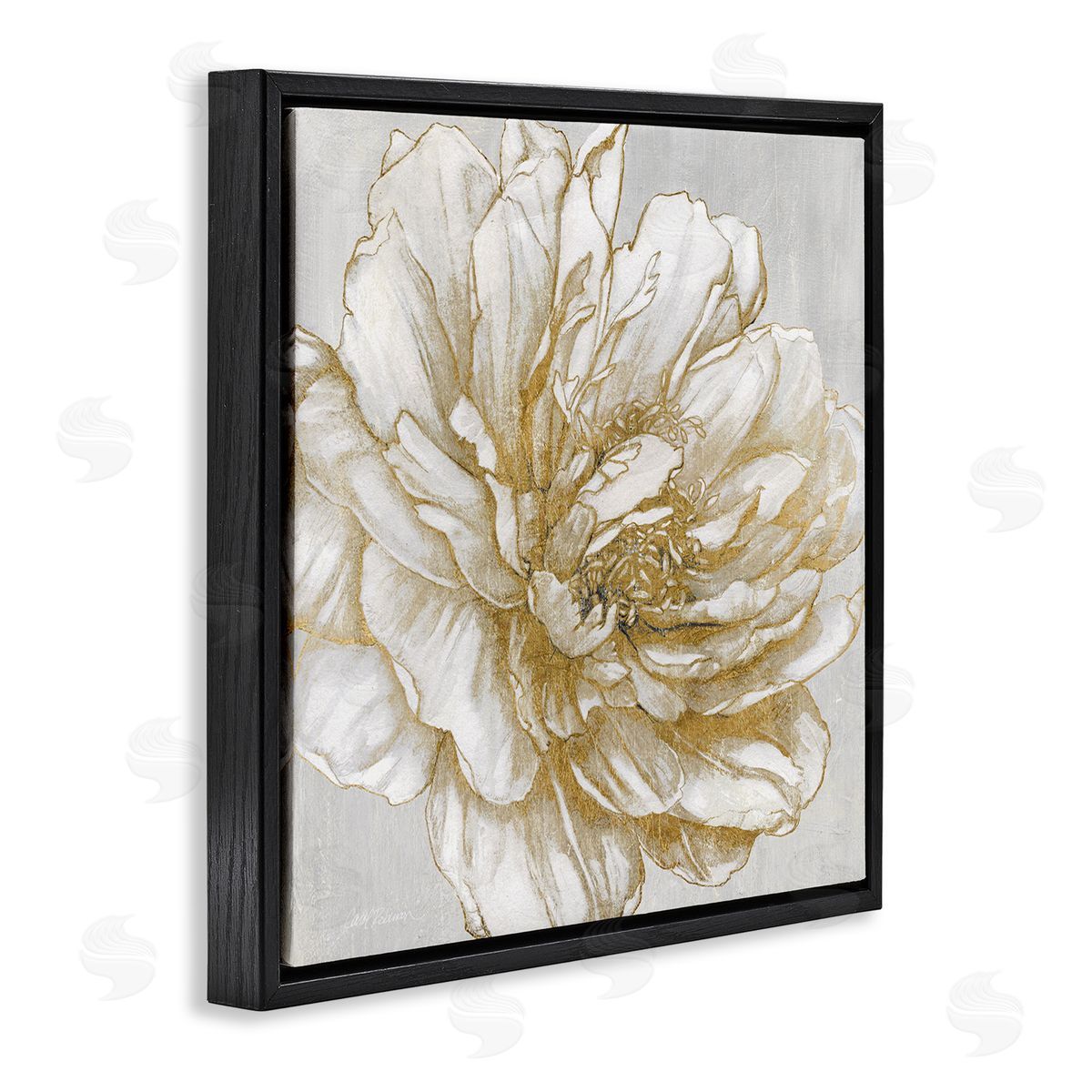 Carol Robinson Modern Glam White Flower Petals Black Floating Frame Canvas Wall Art Print