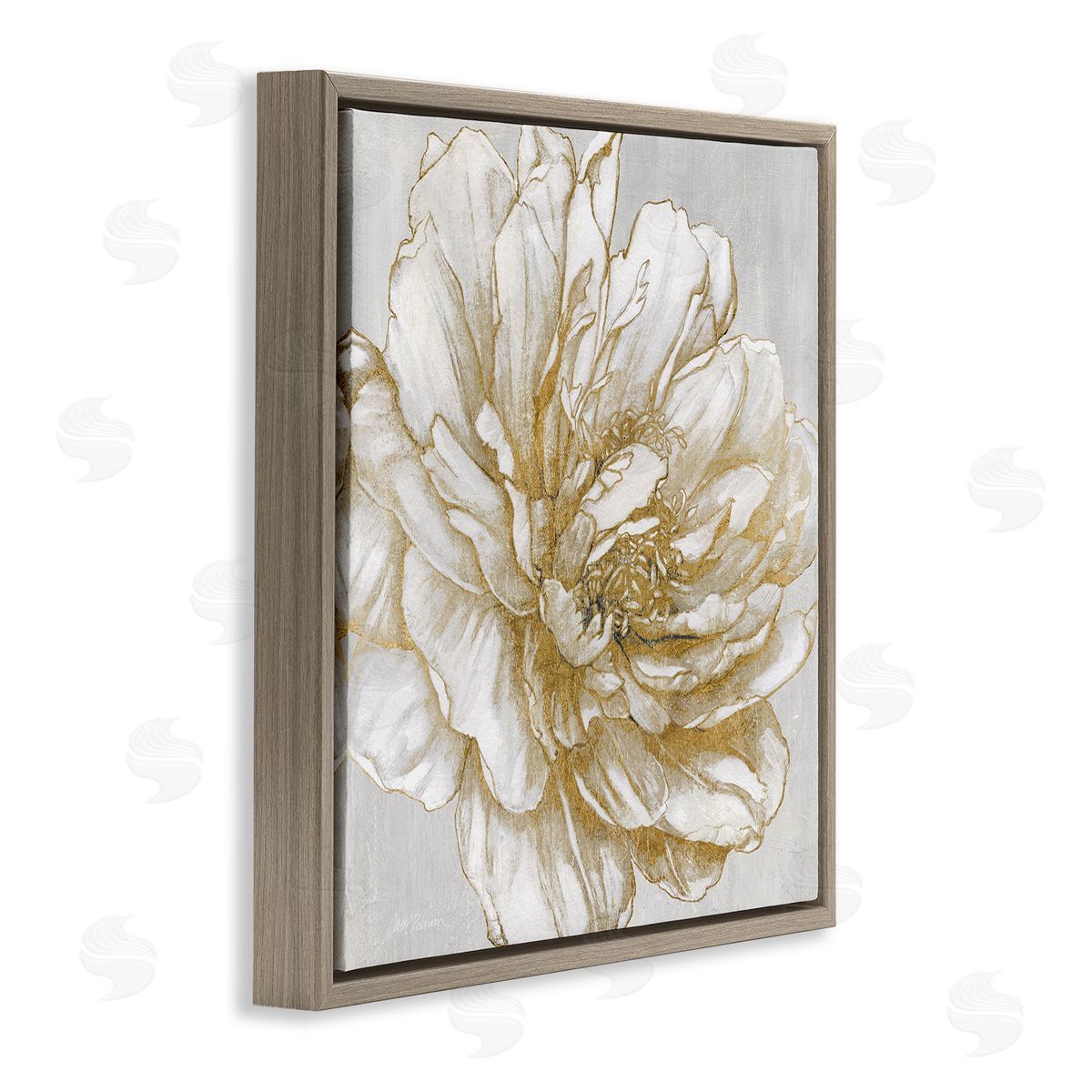 Carol Robinson Modern Glam White Flower Petals Brown Floating Frame Canvas Wall Art Print