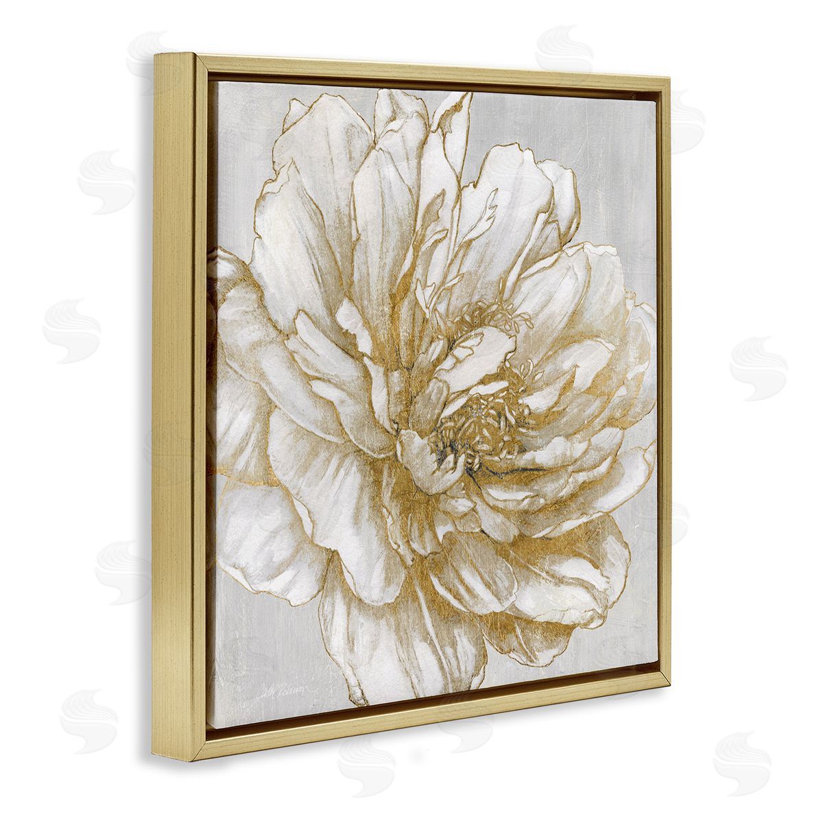 Carol Robinson Modern Glam White Flower Petals Gold Floating Frame Canvas Wall Art Print