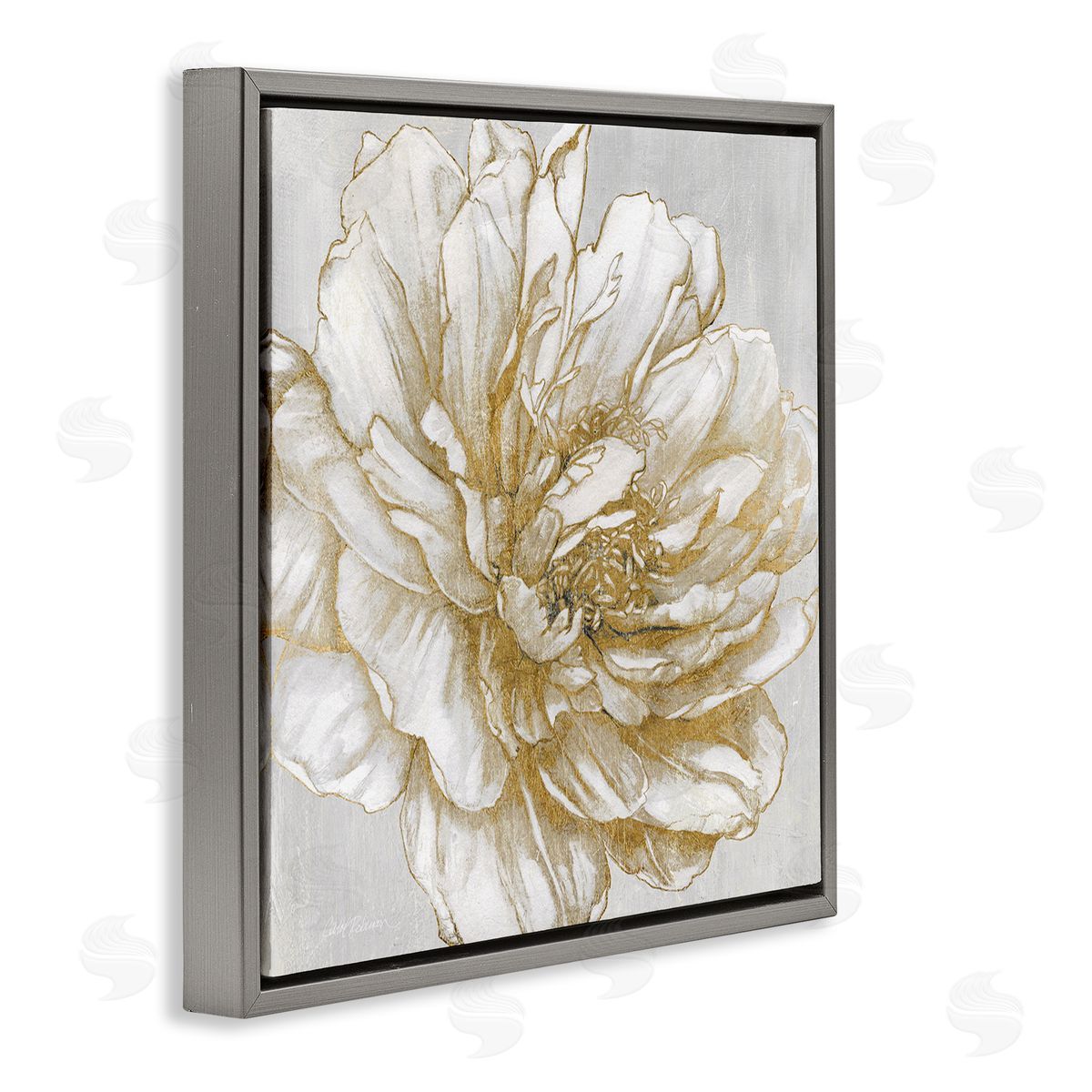 Carol Robinson Modern Glam White Flower Petals Gray Floating Frame Canvas Wall Art Print